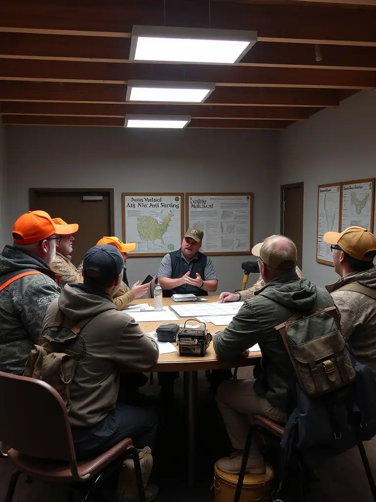 A photograph featuring a workshop organized by SOCIETE AMICALE DES CHASSEURS D'ASNIERES-SUR-NOUERE, educating community members about responsible hunting practices and wildlife conservation.